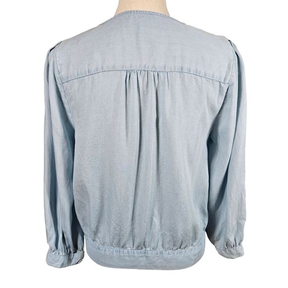 Vince Camuto Lighweight Denim, Wrap Front Blouse, Light Blue, Size Small - Picture 5 of 14